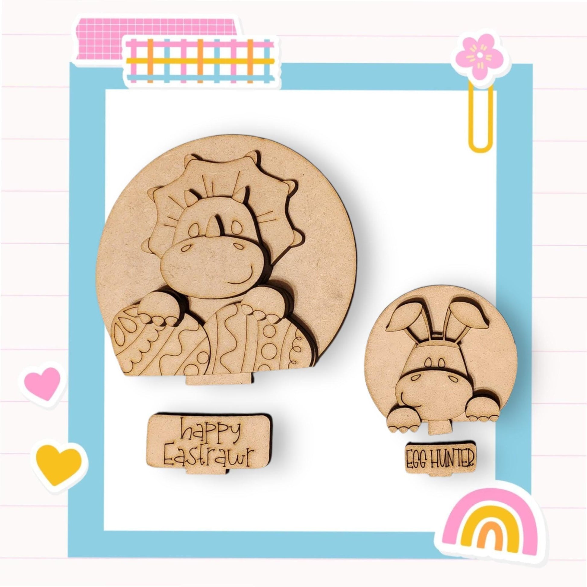 a couple of wooden magnets sitting on top of a table