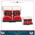 A DIY kit for creating Santa Claus-themed decorations, including a pair of red Santa boots with white fur trim and gold buckles, as well as a smaller version of the boots.