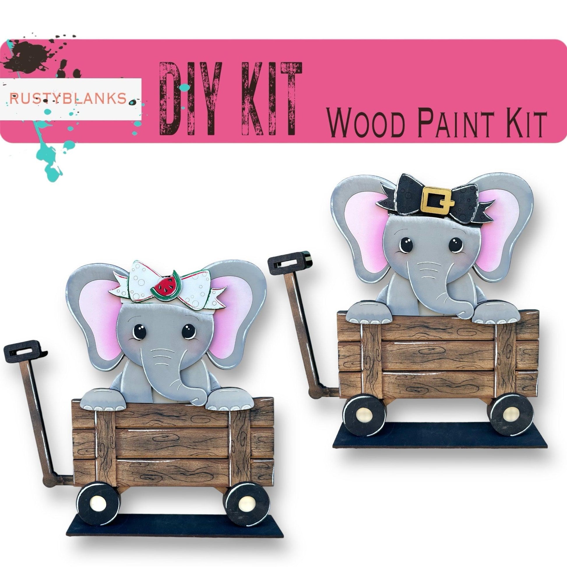 a couple of elephants riding on top of a wooden cart