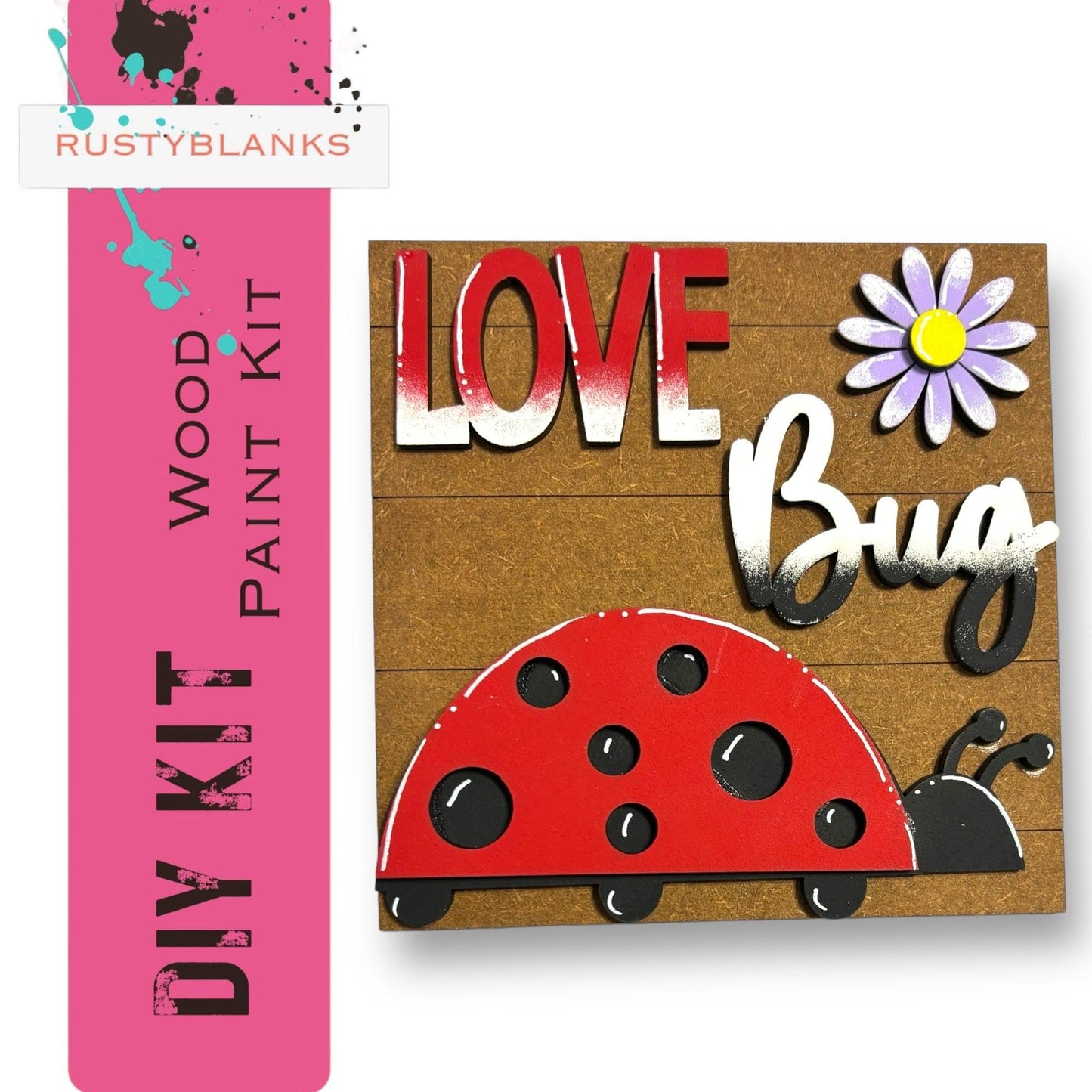 a wooden sign with a ladybug painted on it