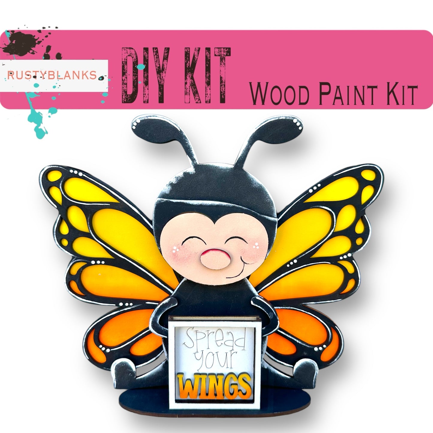 a picture of a butterfly with a sign that says, diy kit wood paint