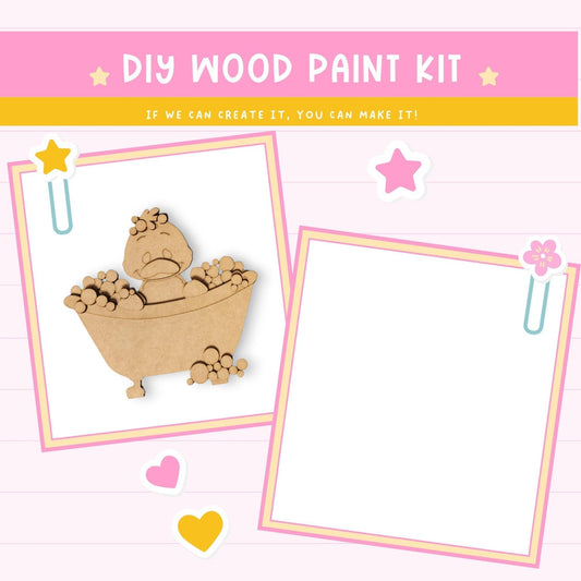 a wooden craft kit with a picture of a baby in a bathtub