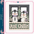 A decorative snow scene with two penguins and a snowman, along with the text "Just Chillin'" in the center.