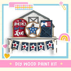 a diy wood paint kit with a barn and stars