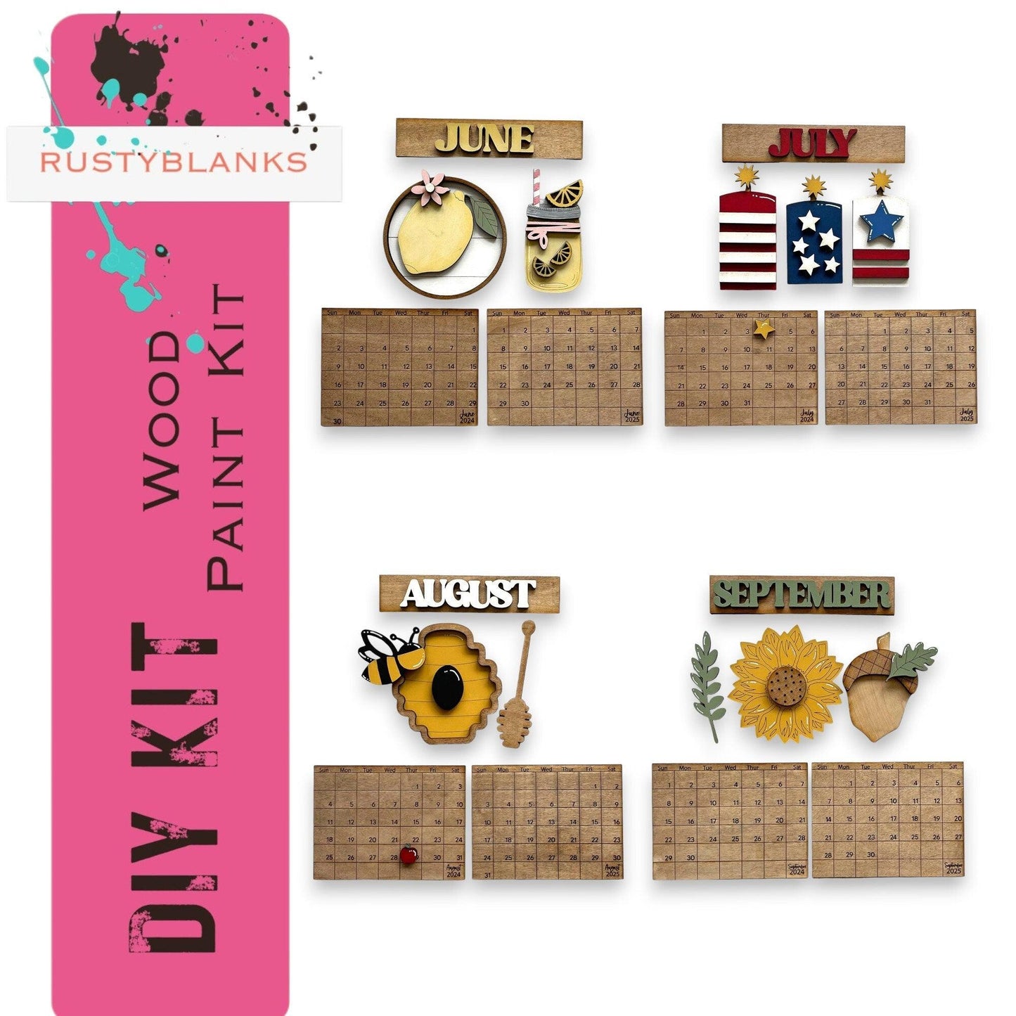 April 2024/25 Barn Calendar Insert Set, DIY Wood Banks, Interchangeable Calendar - RusticFarmhouseDecor