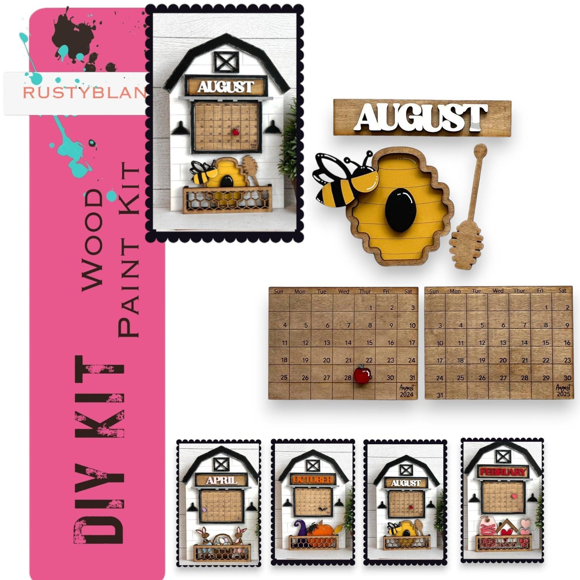 August 2024/25 Barn Calendar Insert Set, DIY Wood Banks, Interchangeable Calendar - RusticFarmhouseDecor