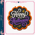 a Halloween-themed sign with the text "Happy Halloween" in a decorative font.