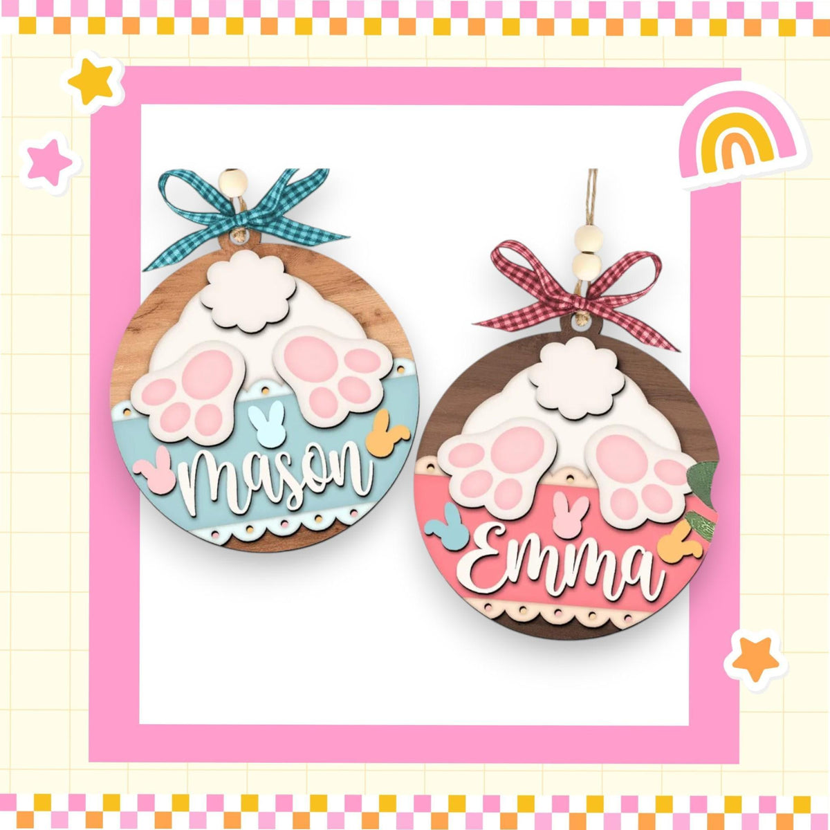a picture of a pair of wooden ornaments