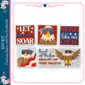 a collage of patriotic-themed stickers featuring an eagle and the American flag.