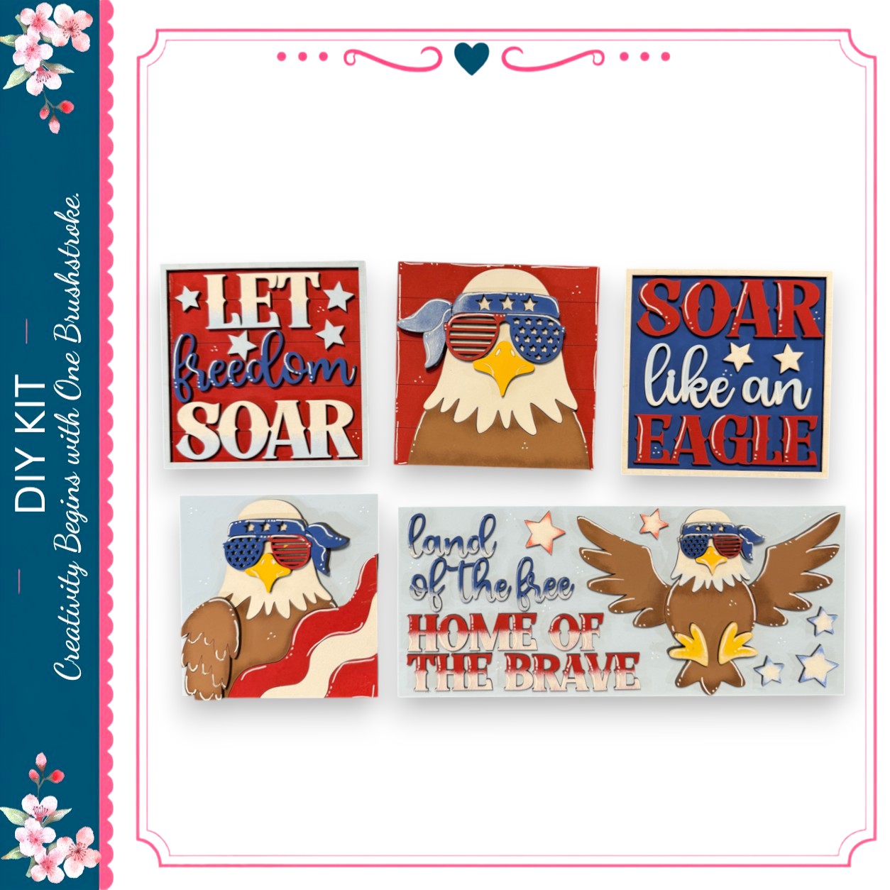 a collage of patriotic-themed stickers featuring an eagle and the American flag.