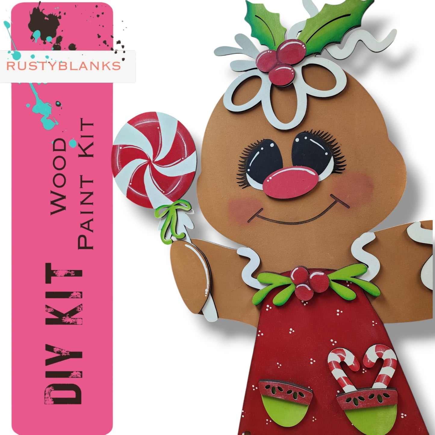 a paper doll with a candy cane in her hand