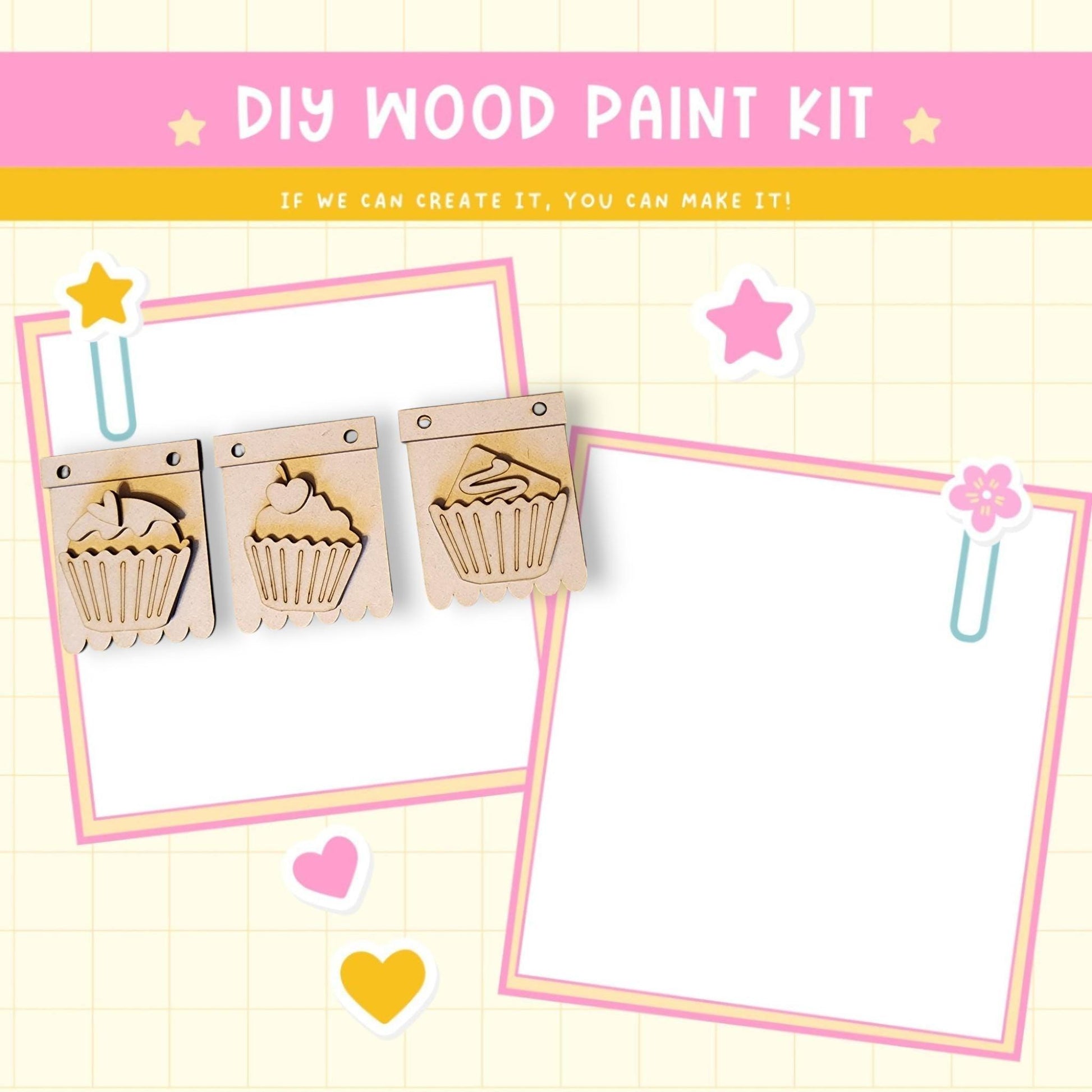 a wooden craft kit with a cupcake cut out of it