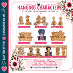 The image is a collage of various wooden character designs, including people, animals, and other wooden figures, arranged in a visually appealing manner.