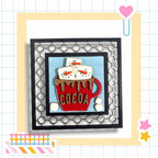 a card with a picture of a cup of cocoa