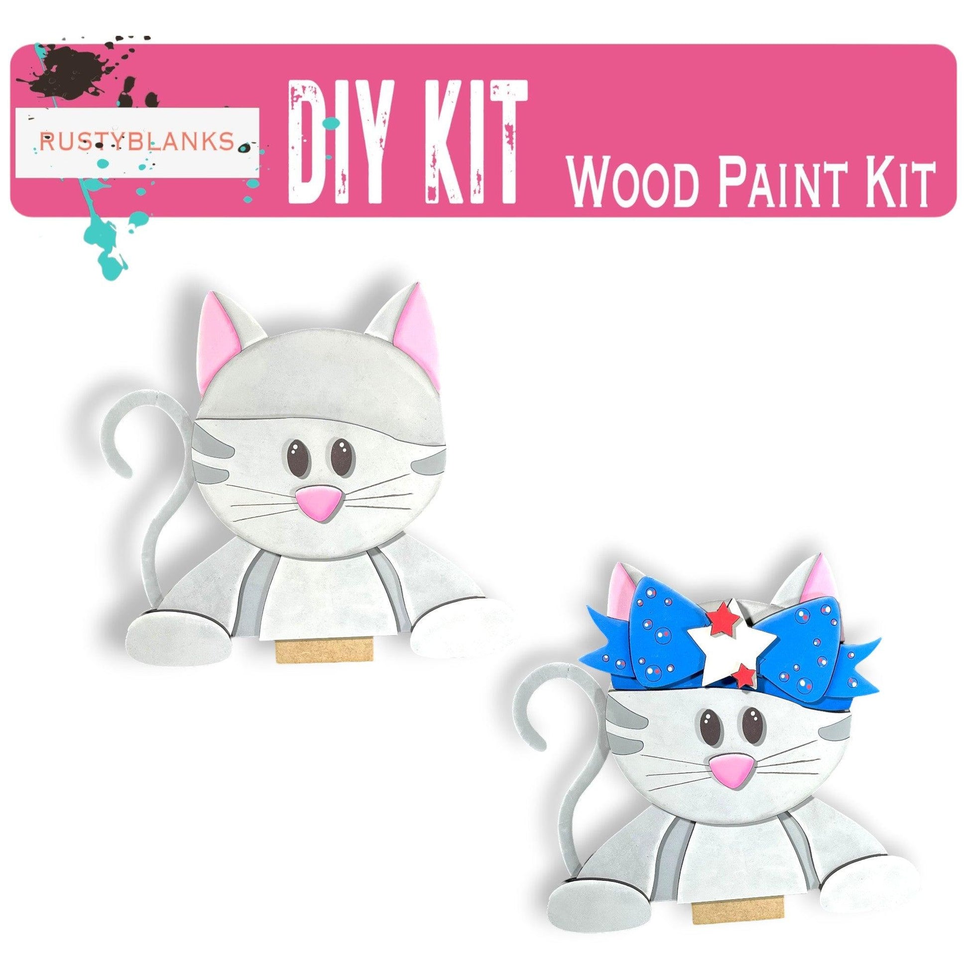 a pair of paper cut outs of a cat and a cat with a bow