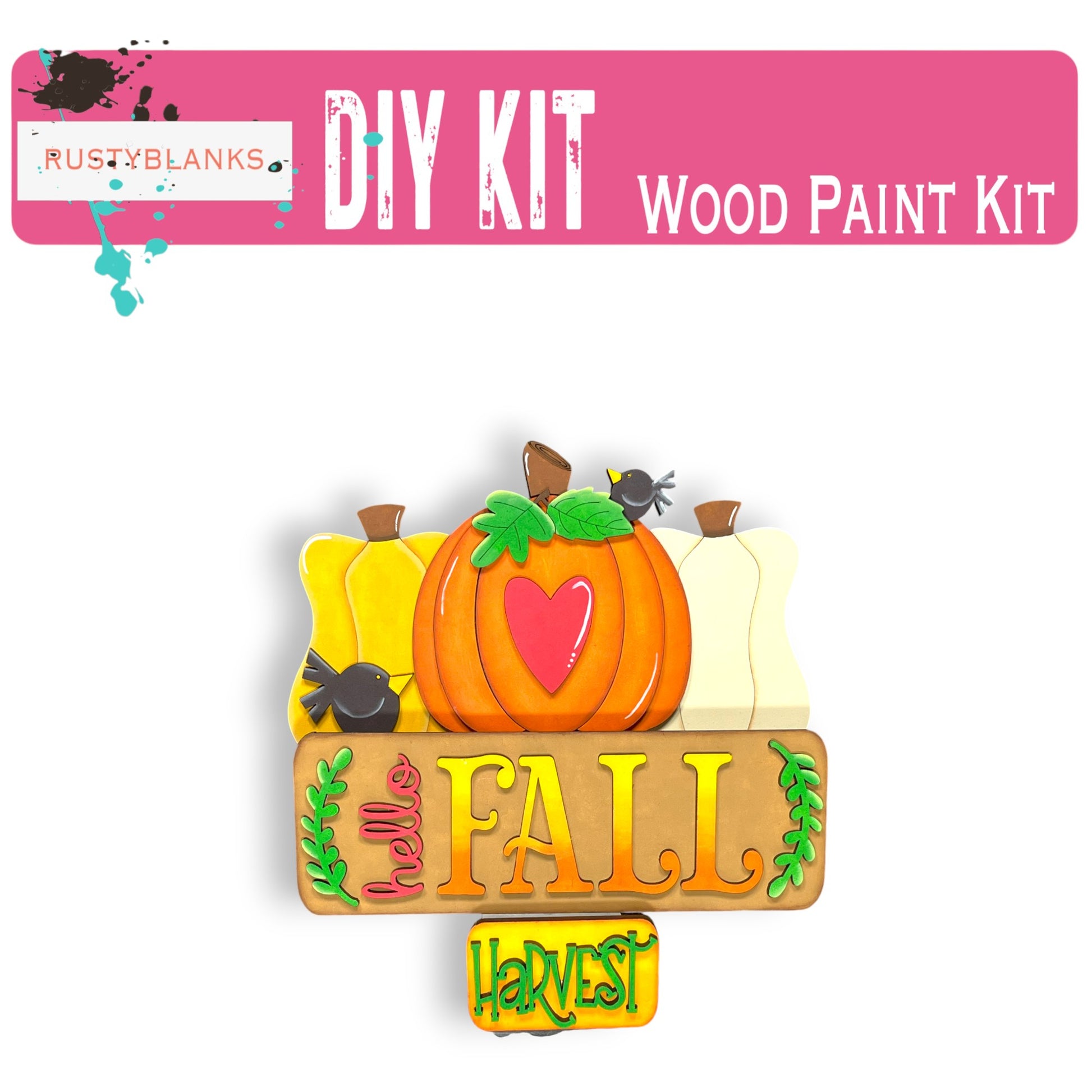 a wooden sign that says diy kit with pumpkins