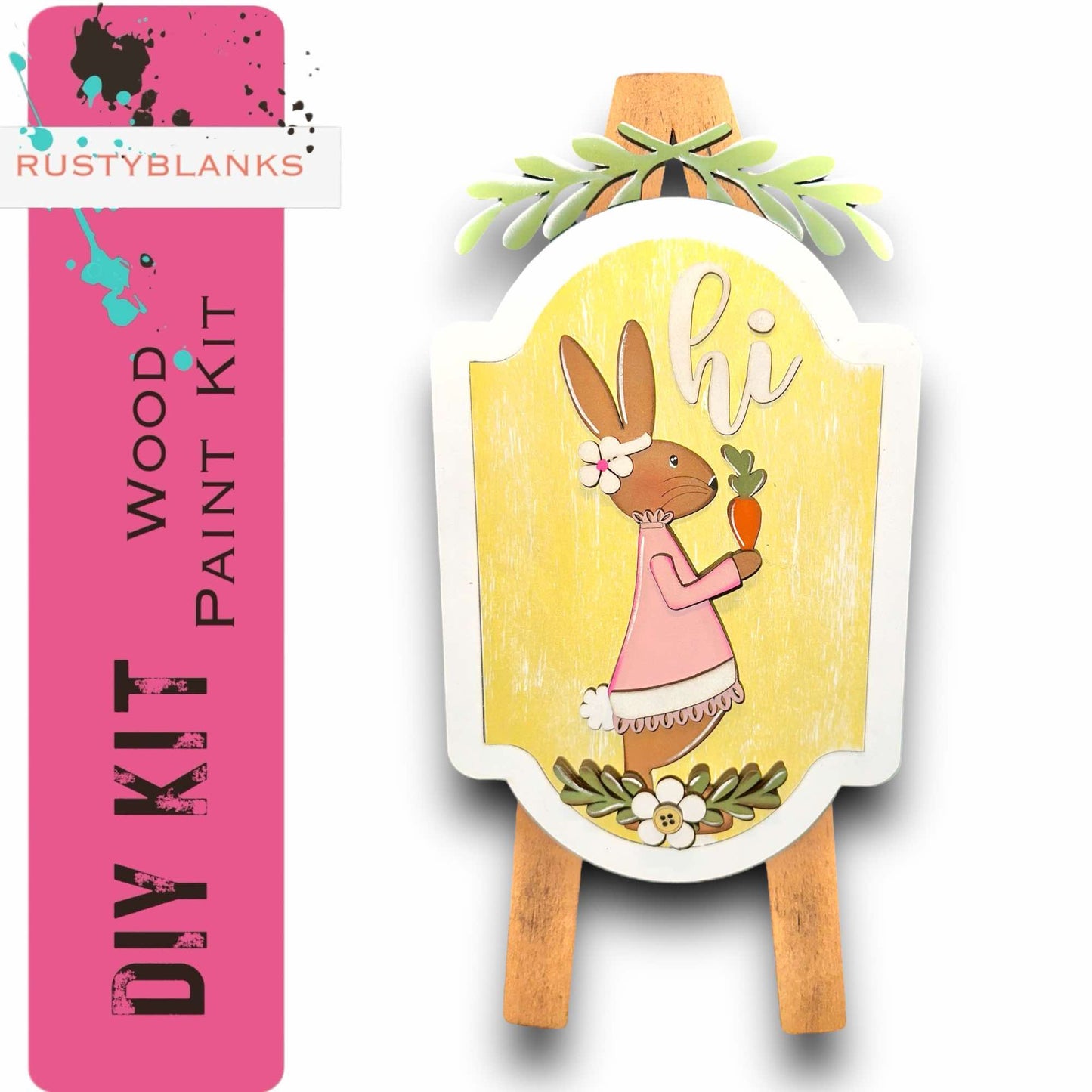 a wooden sign with a rabbit on it