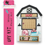 a wooden paint kit and a calendar, both with a white and pink color scheme. The kit appears to be a DIY kit, while the calendar is a wall calendar.
