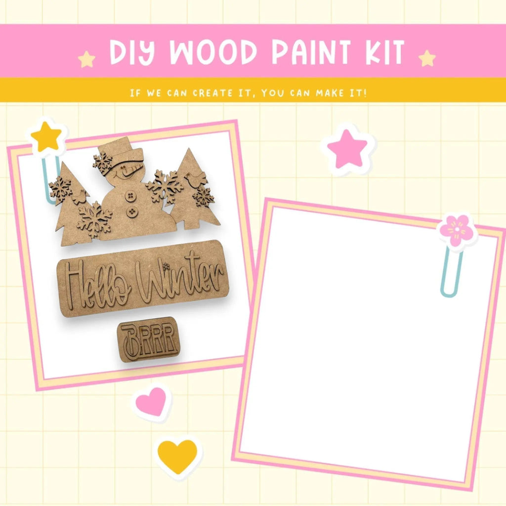 a wooden craft kit with a picture of a snowman