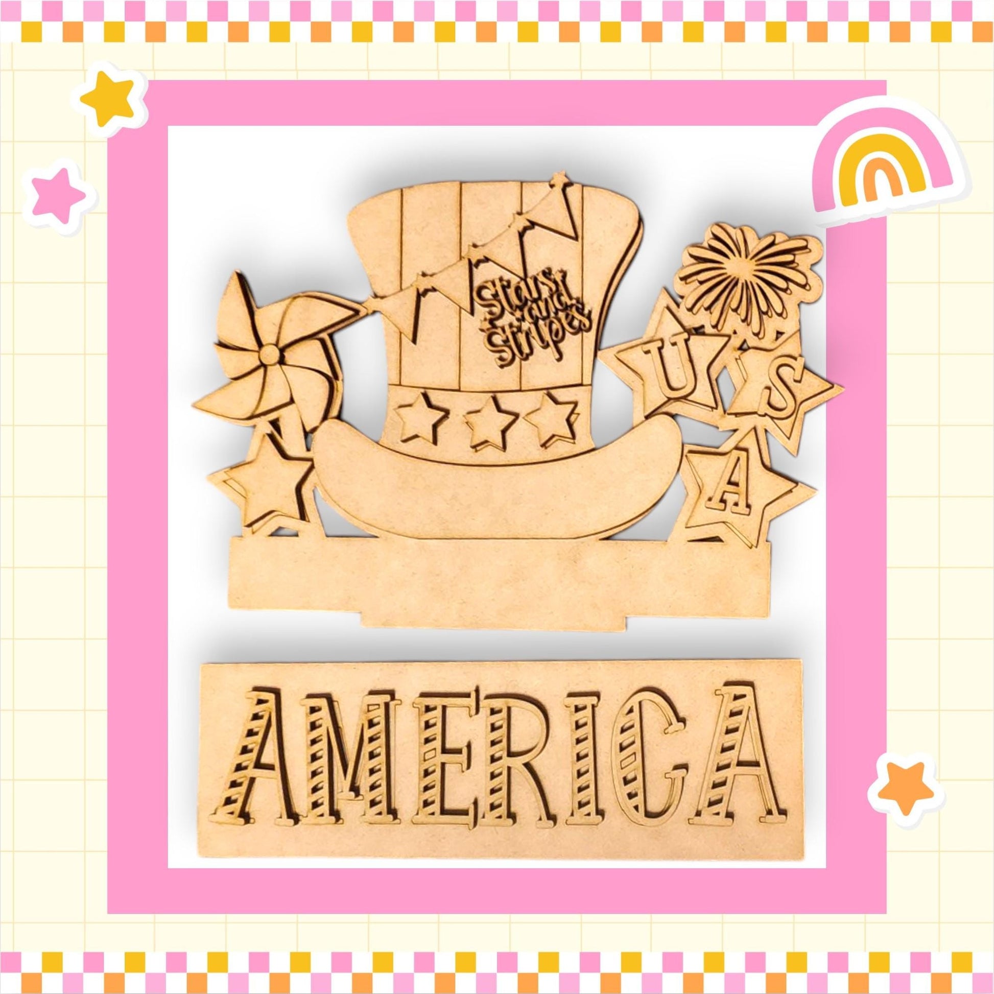 a wooden cutout of a chair with the word america on it