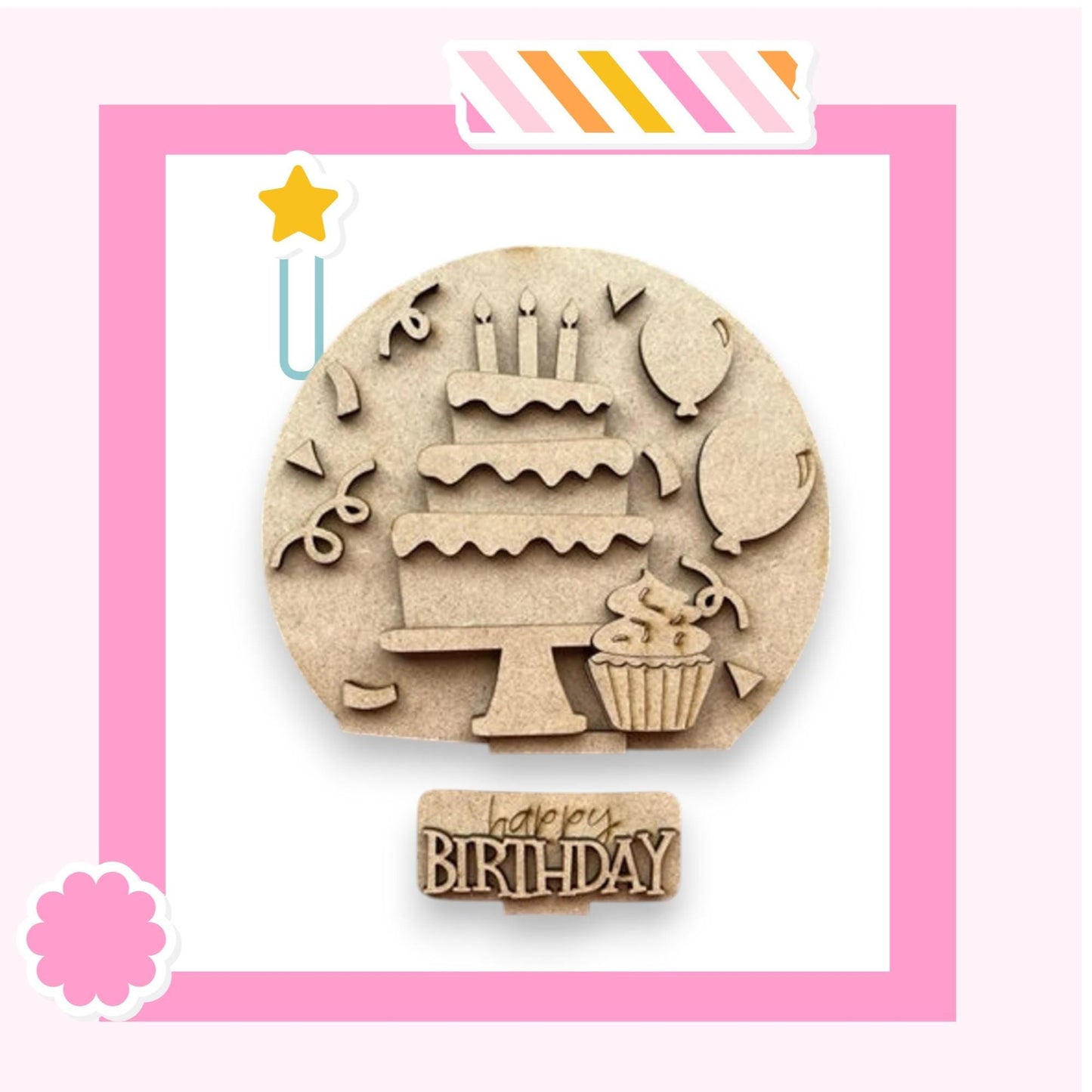 a birthday card with a cake and cupcake