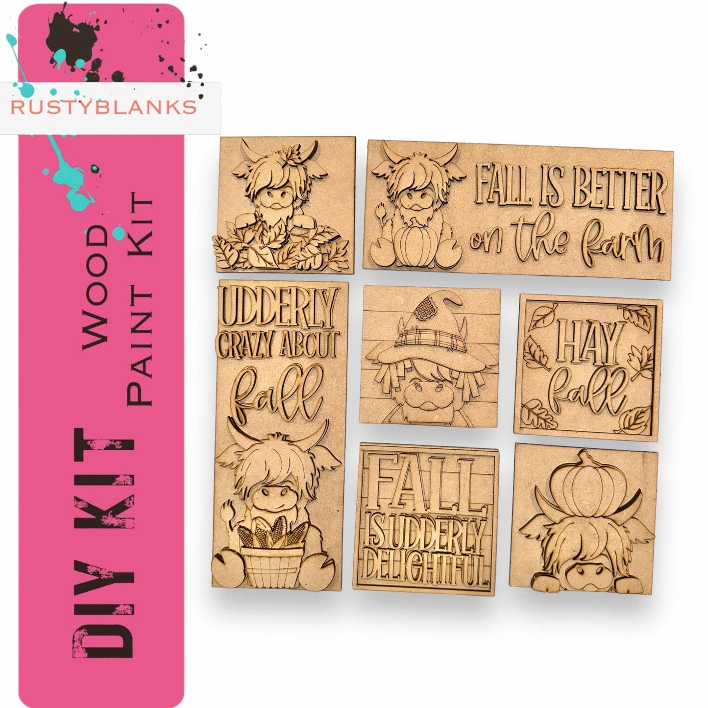 a set of wooden stamps with a cartoon character on them