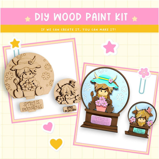 a wooden craft kit with a picture of a cow