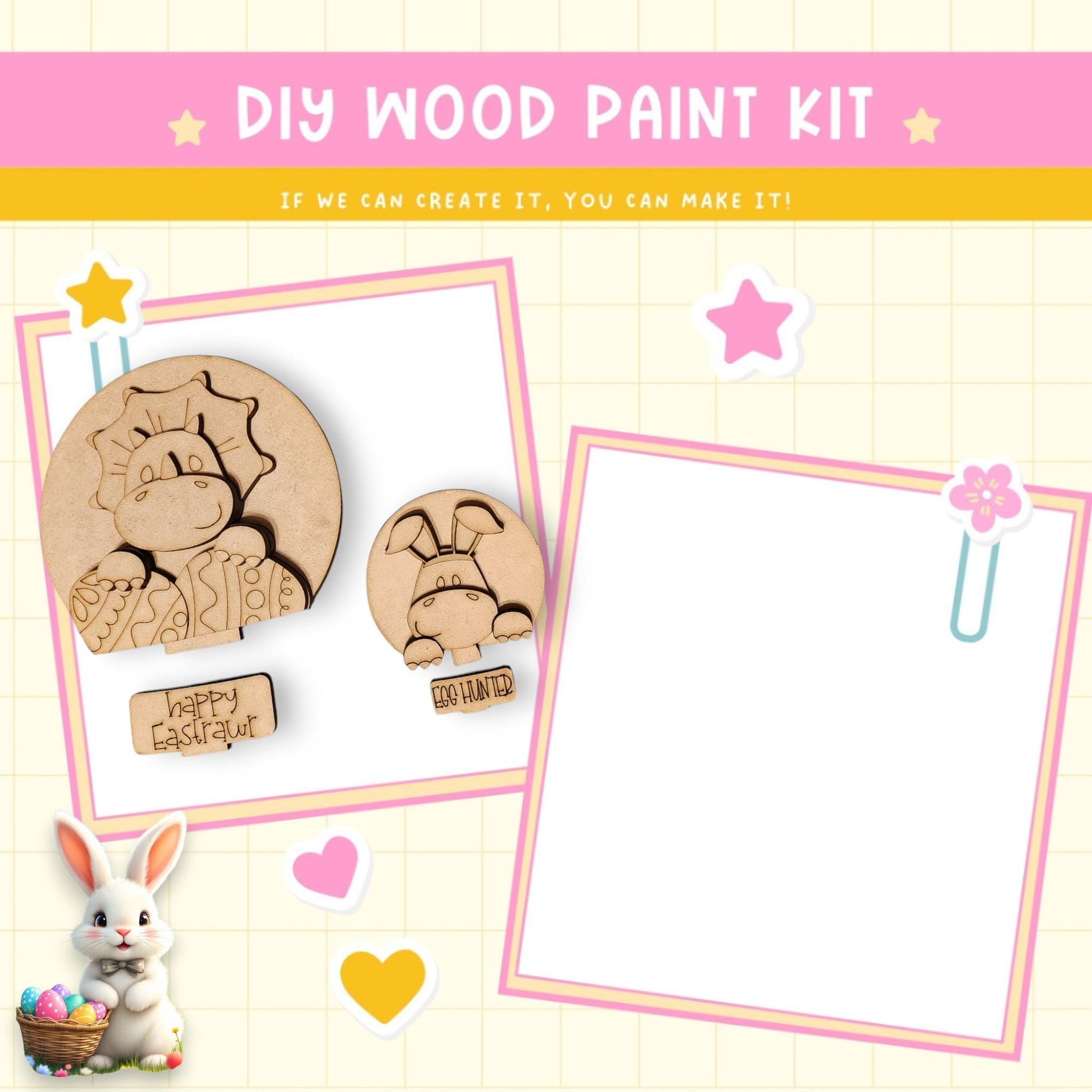 a picture of a wooden craft kit with a bunny