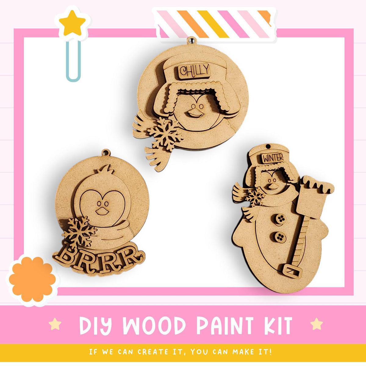 DIY Penguin Christmas Ornaments, Holiday Craft Kit, Handmade Wood Blanks, Rustic Winter DIY Gift product image 2 from The Rustic Farmhouse