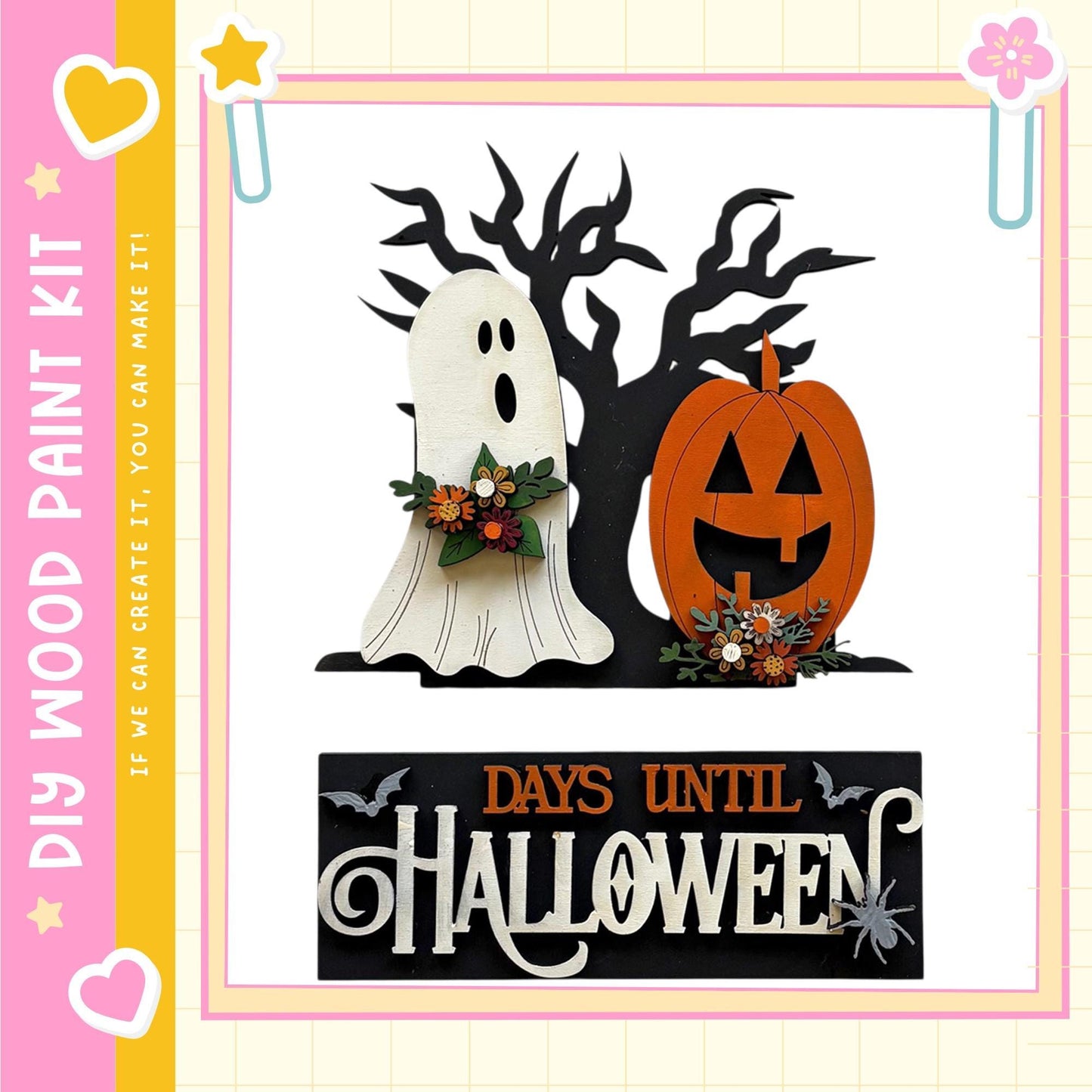 a Halloween-themed collage with a ghost, a jack-o-lantern, and a sign that says "DAYS UNTIL HALLOWEEN".
