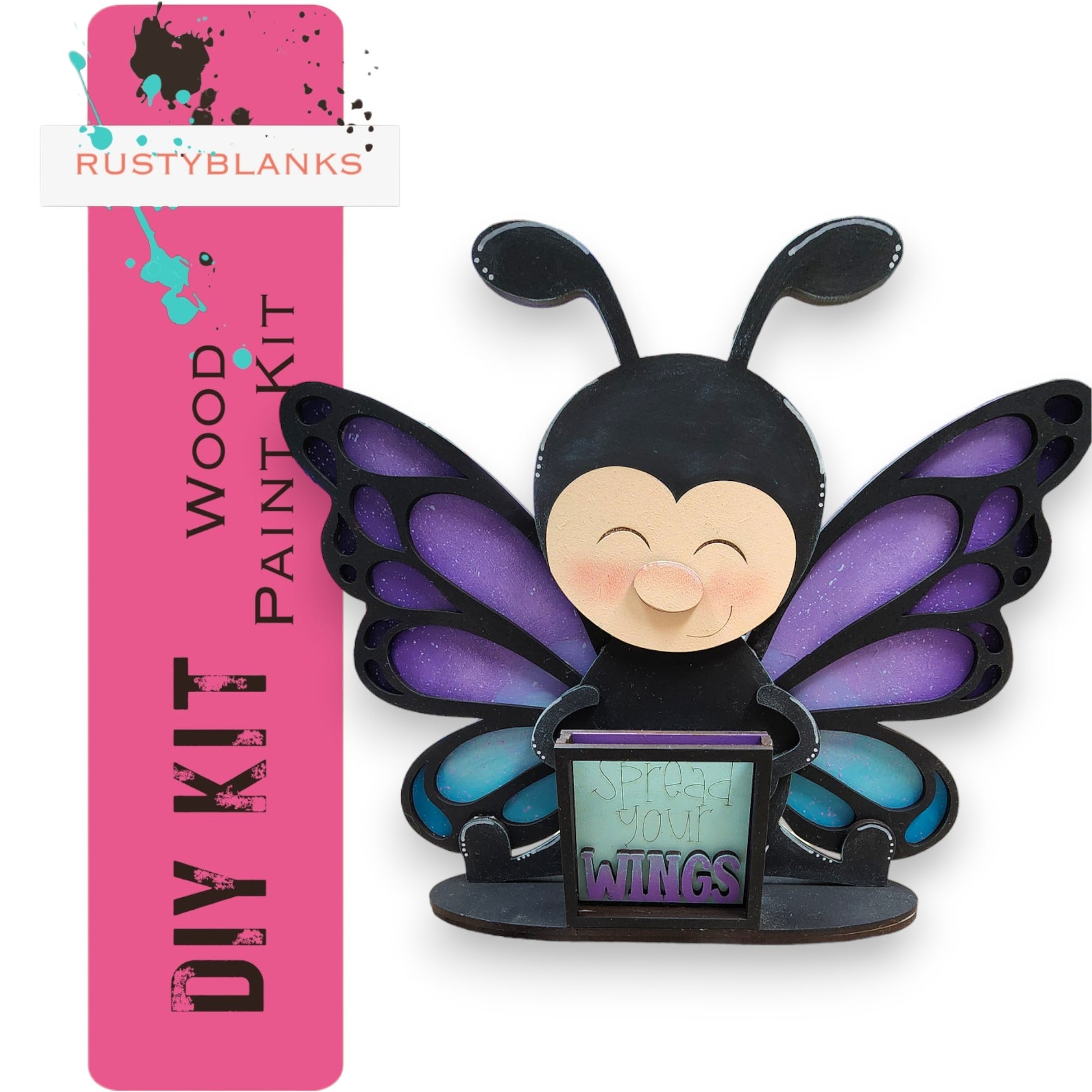 a purple and black clock with a purple and black butterfly on it