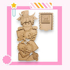 a wooden cutout of a girl holding a heart