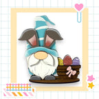 a picture of a gnome with a basket of eggs