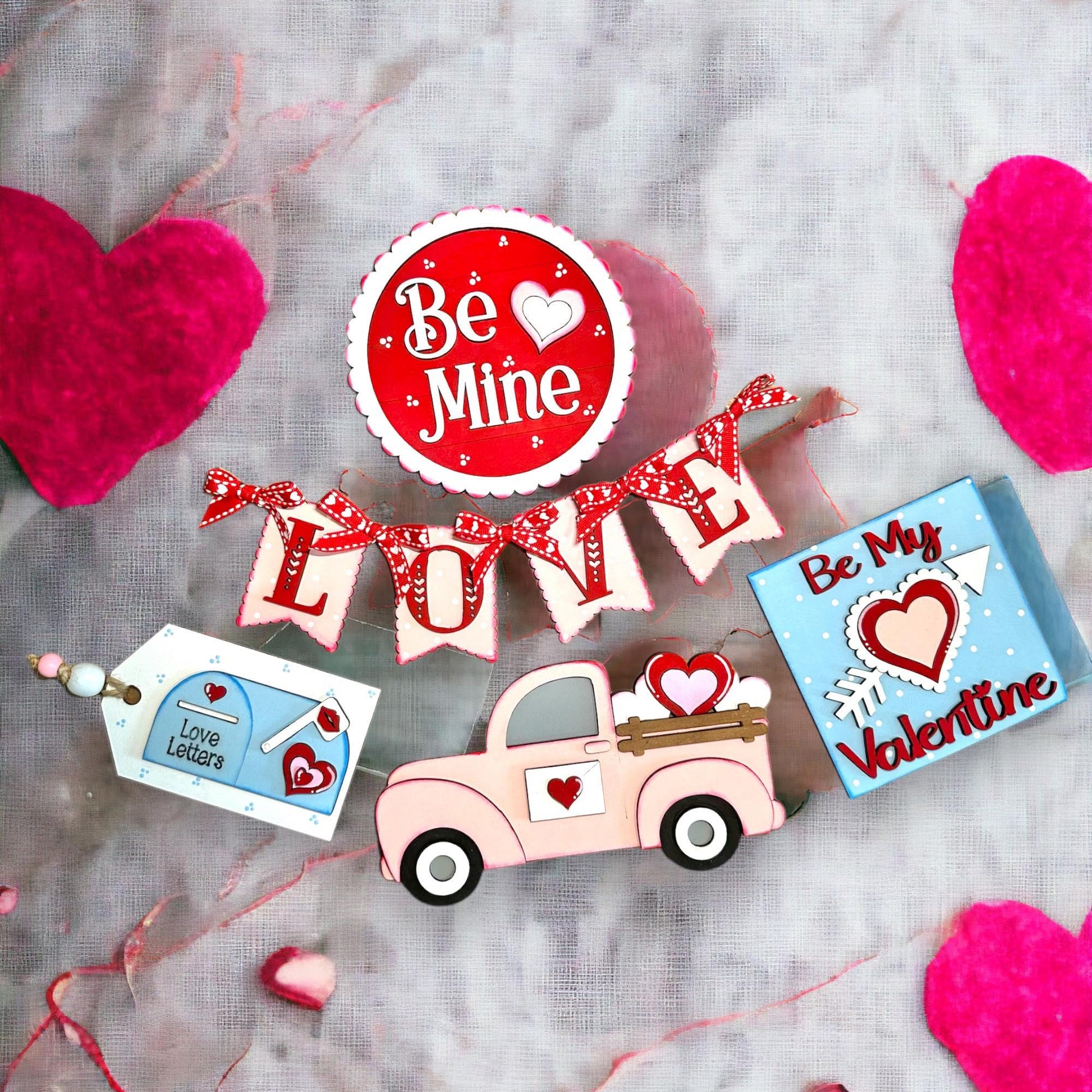 Be Mine Valentines Tiered Tray Set , DIY Tiered Tray, Shelf Sitter - RusticFarmhouseDecor