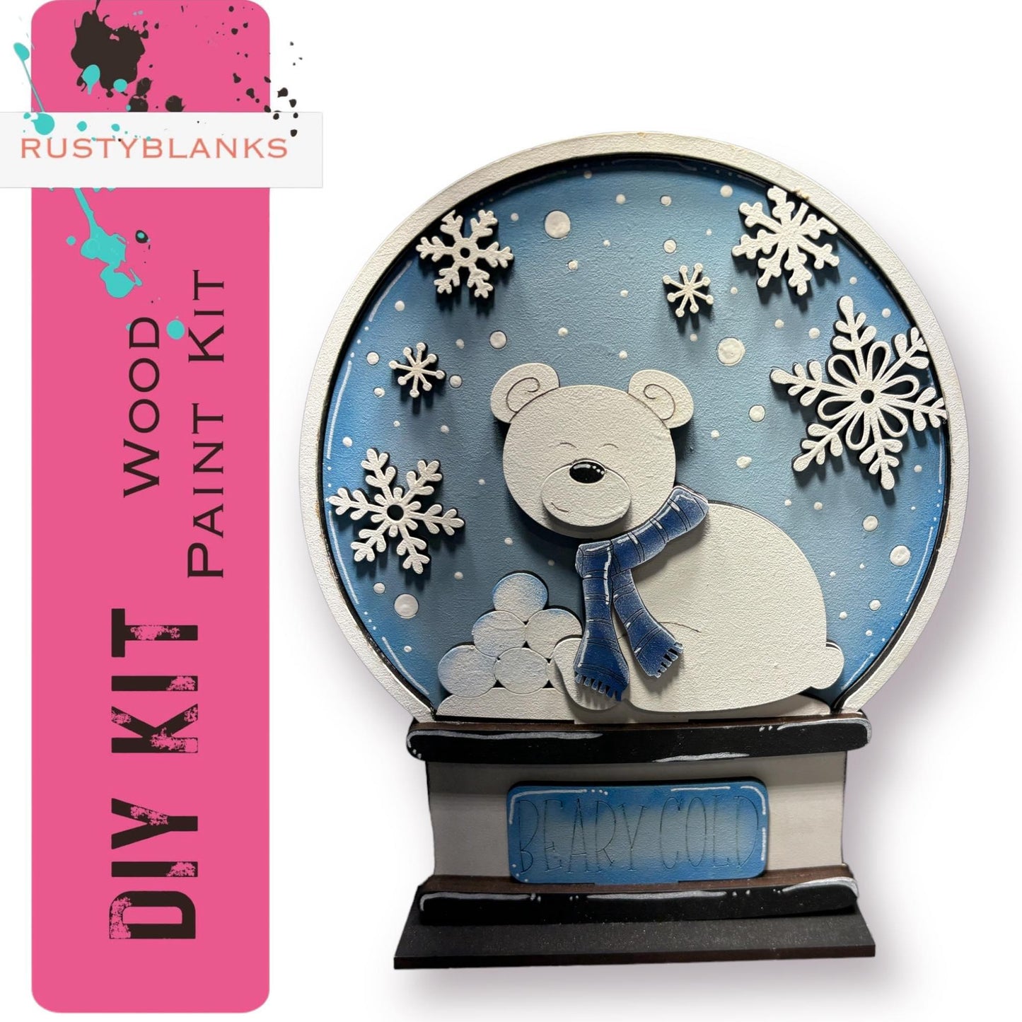 Beary Cold Insert for Snow Globe DIY Interchangeable Decor, Wood Paint Kit, Interchangealbe Snow Globe - RusticFarmhouseDecor