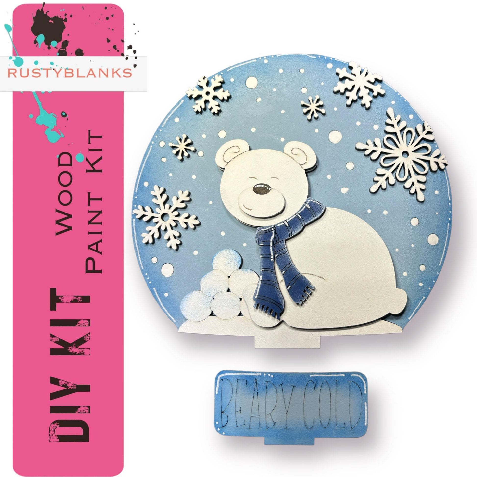 Beary Cold Insert for Snow Globe DIY Interchangeable Decor, Wood Paint Kit, Interchangealbe Snow Globe - RusticFarmhouseDecor