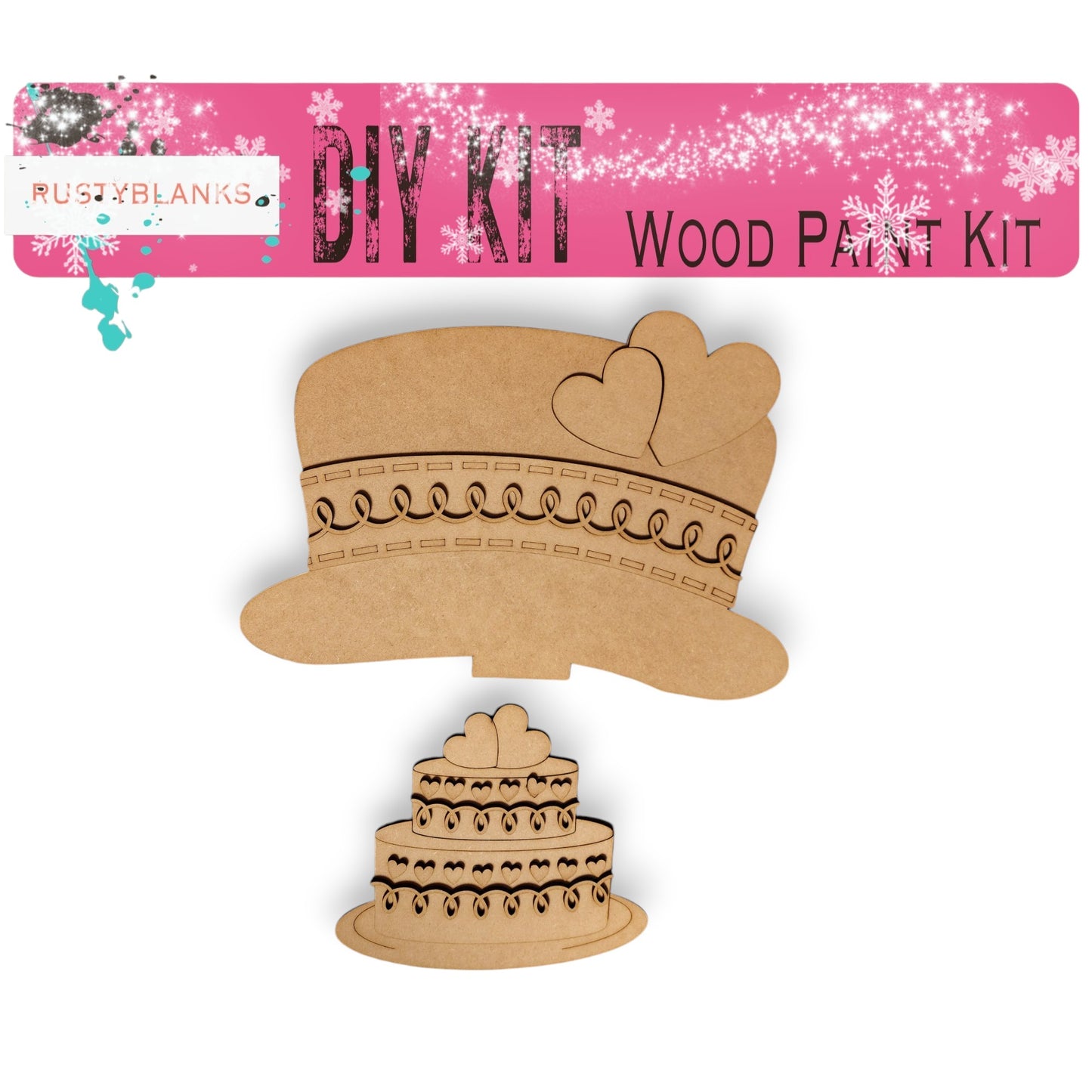 a wooden cutout of a hat with hearts