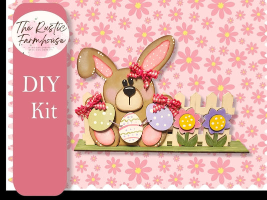 Bunny with fence Shelf Sitter, Unfinished DIY Wood Kit, Blanks to Decorate Home Decor, DIY - RusticFarmhouseDecor