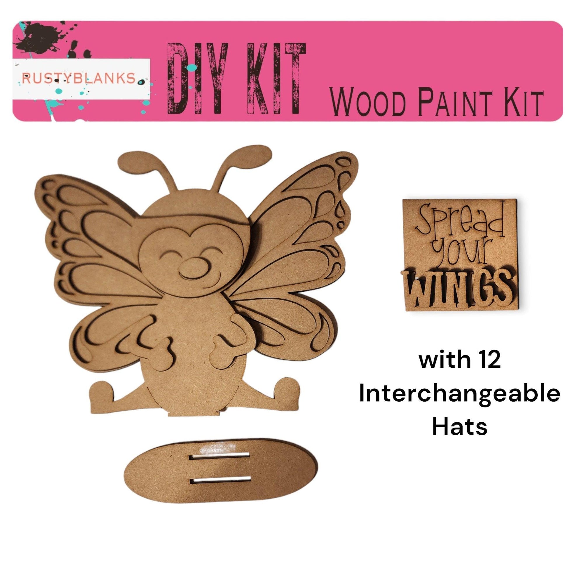 Butterfly Interchangeable Animal with 13 Interchangeable Seasonal Hats, Season DIY Decor, Insert and tile holder, Season DIY Decor - RusticFarmhouseDecor