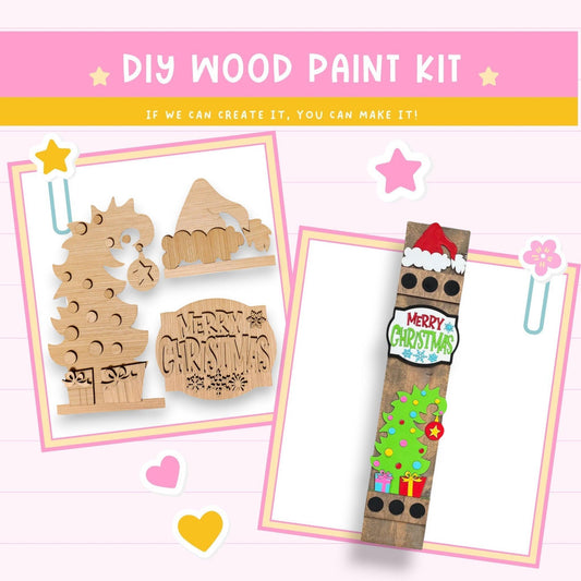 a wooden craft kit with a picture of a christmas tree