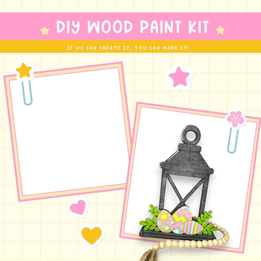 a card with a picture of a lantern and eggs