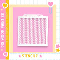 a DIY wood paint kit with a pink background and a white stencil with a knit pattern.
