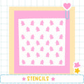 a pink and white pattern with numerous small pink ghost-like figures arranged in a grid-like pattern.