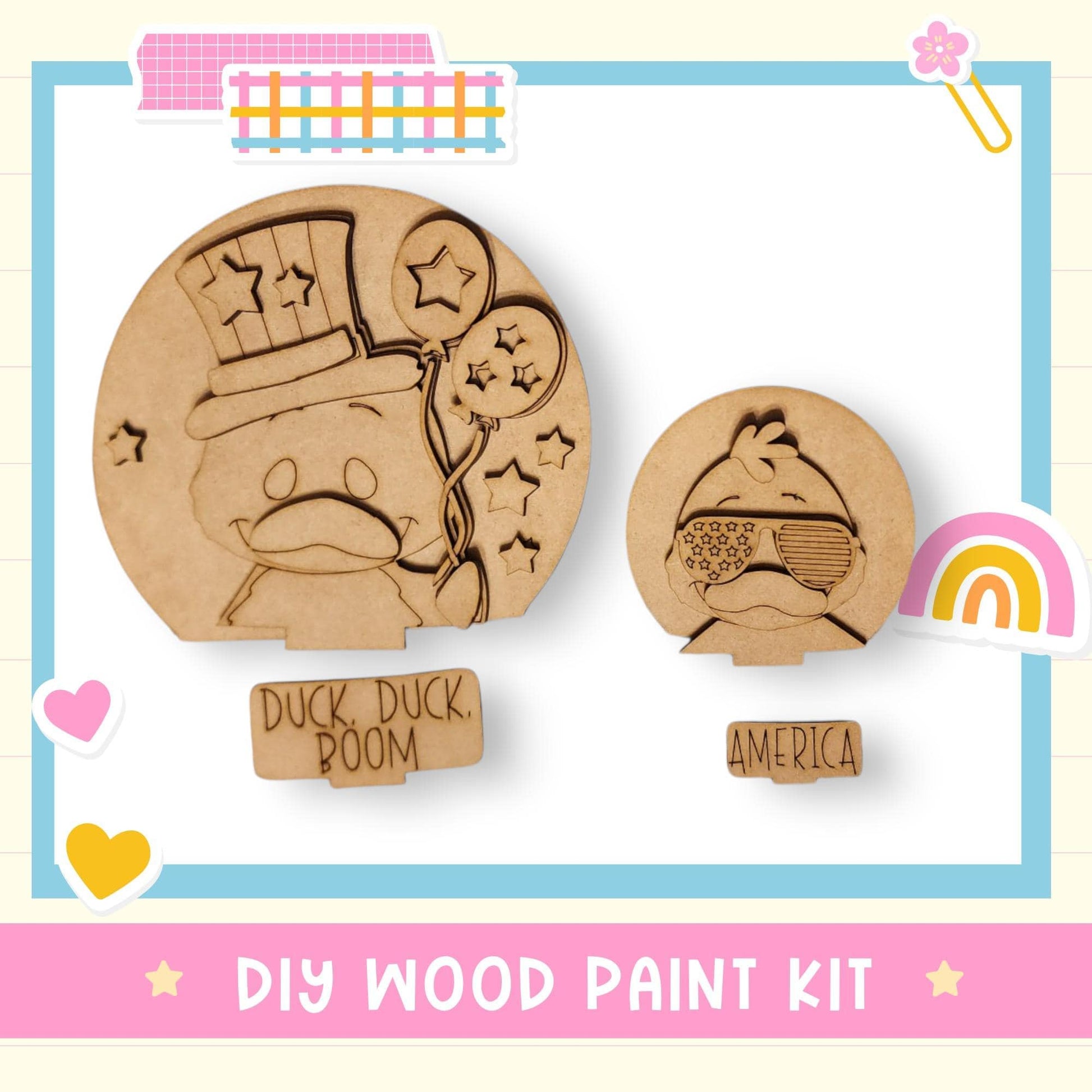 a wooden craft kit with a picture of a dog and a cat