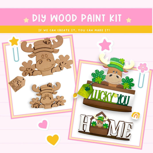 a card with a picture of a moose and a potted plant