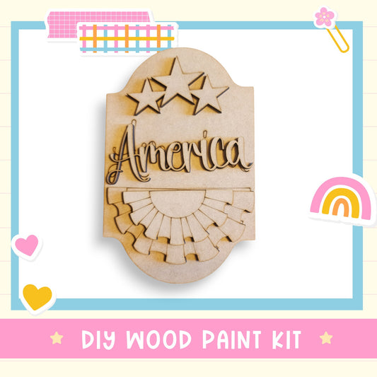 a wooden craft kit with the word america on it