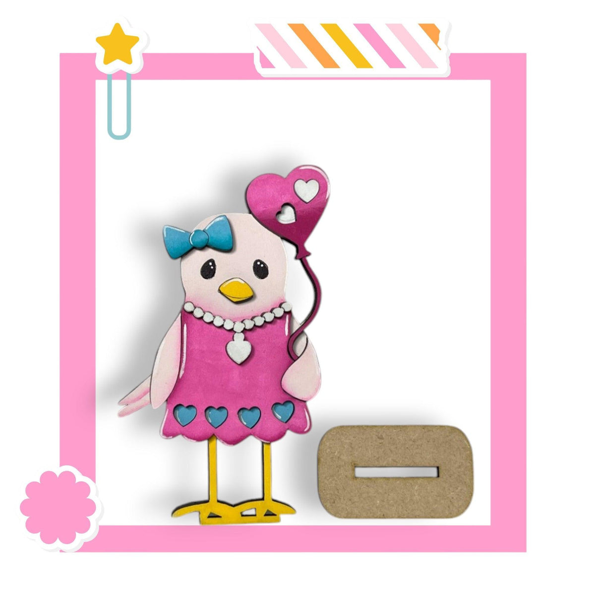 a picture of a bird with a pink dress