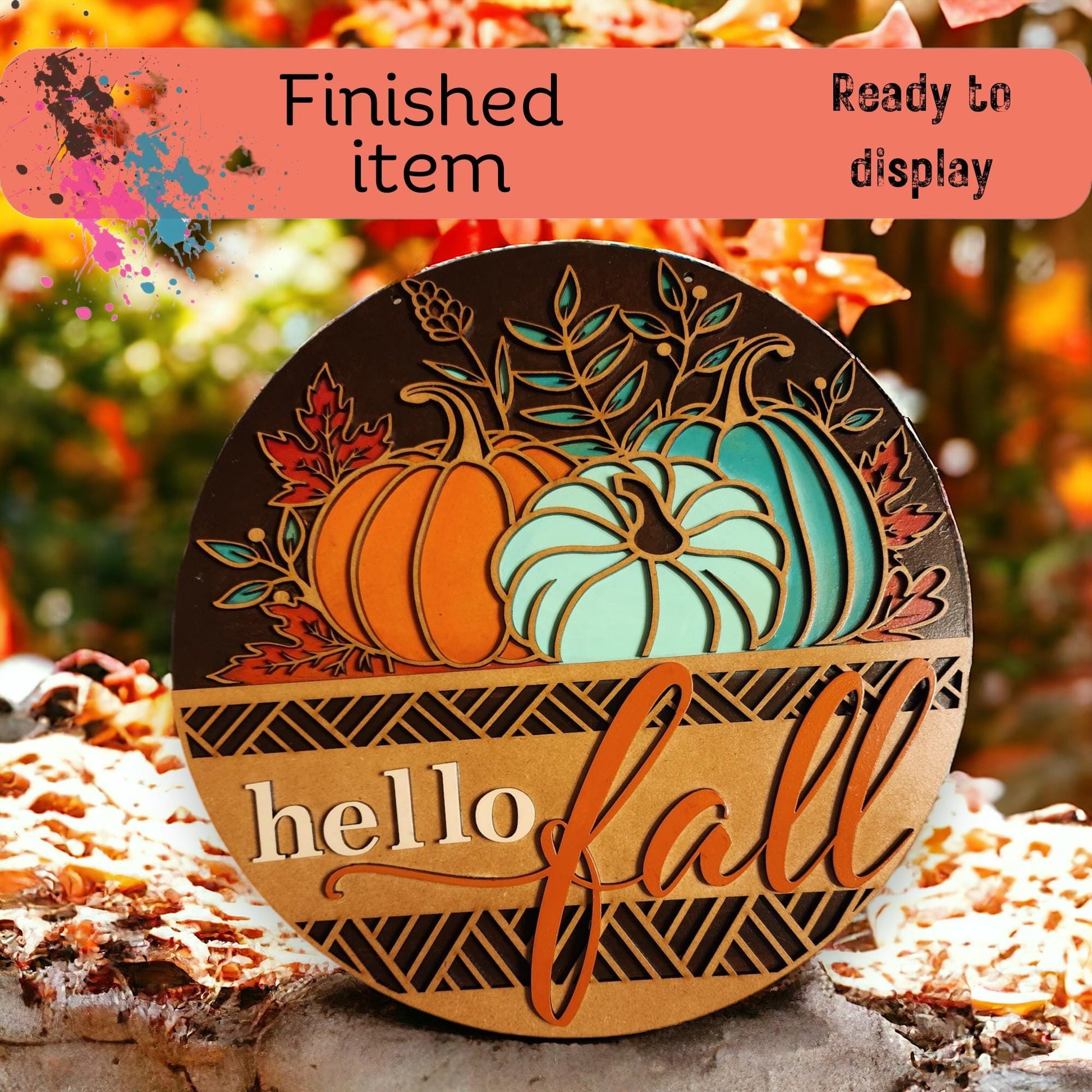 a picture of a sign that says, finished item hello fall