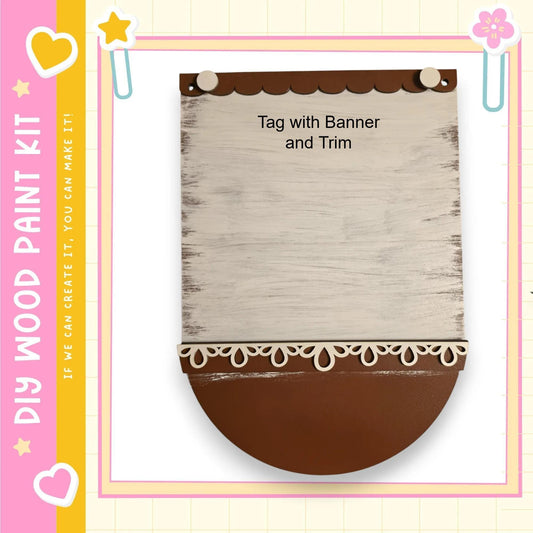 a wooden sign with a blank space for writing, surrounded by decorative elements such as hearts and a star.