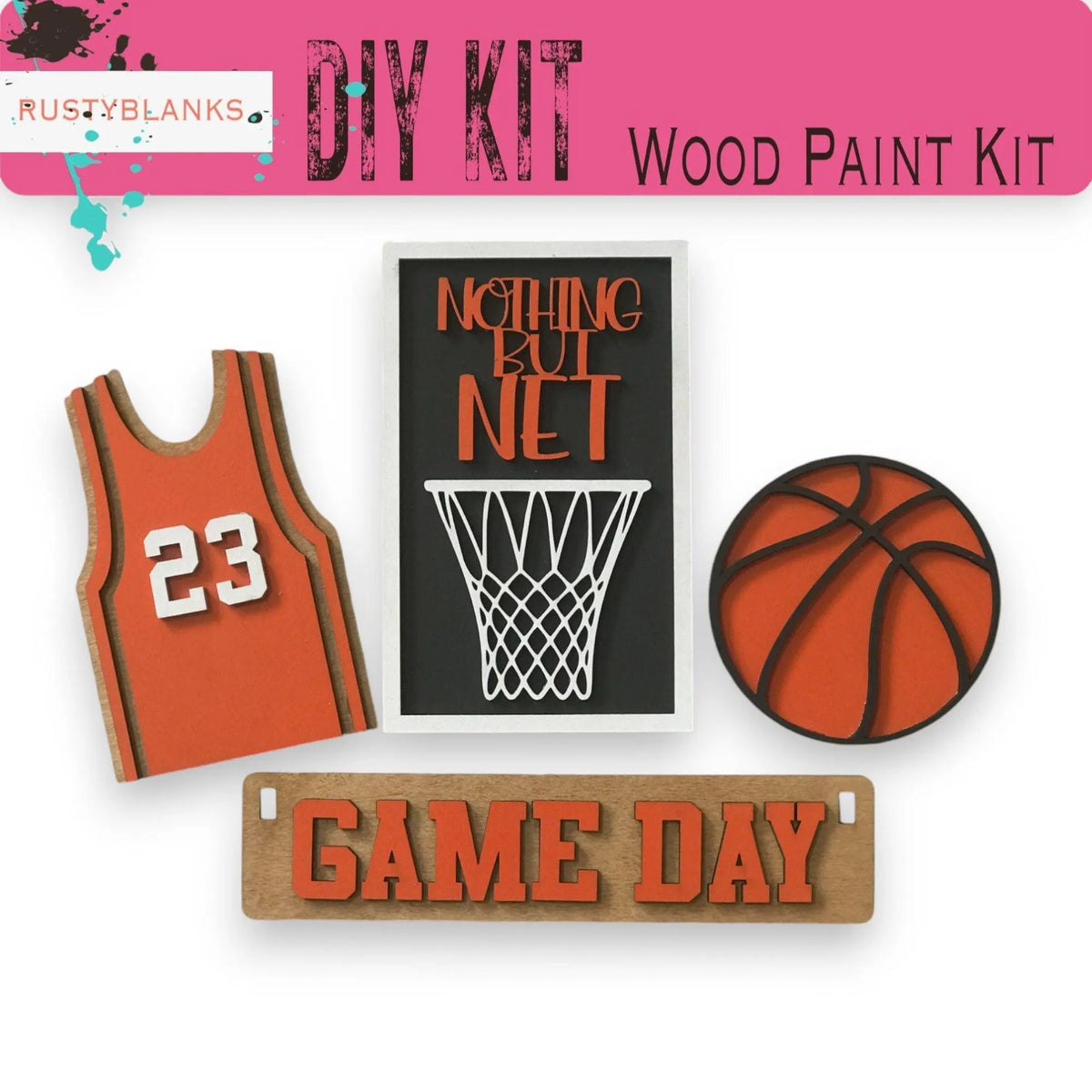a wooden cutout of a basketball jersey and a basketball